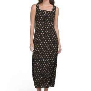 Cynthia Rowley Black Polka Dot Midi Dress with beaded tie and lace trim